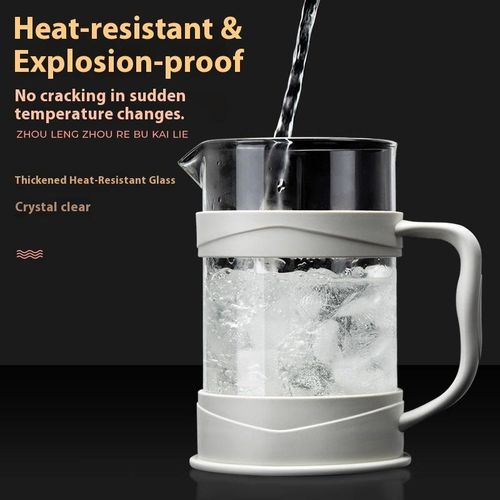 Plastic free glass tea press and coffee machine, 800ML hand brewed coffee pot - white