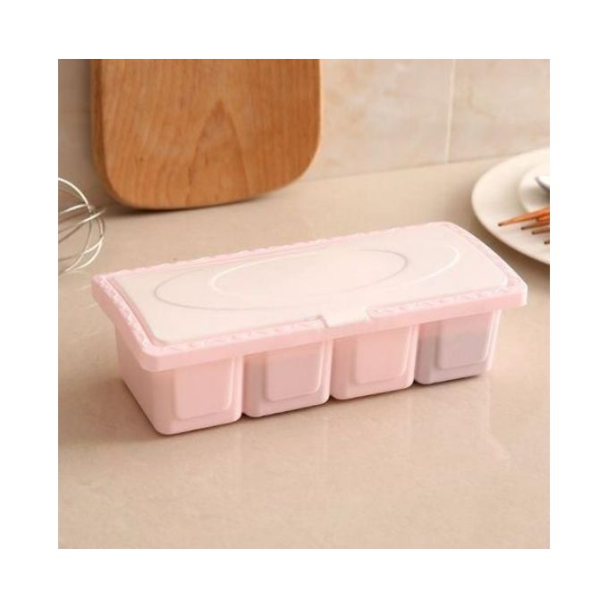 Multi-Compartment Kitchen Spice Storage Box with Lid – Pink