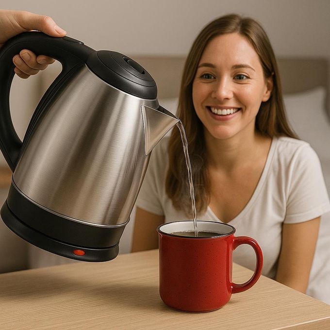 Stainless Steel Electric Kettle with Stainless Steel Cup Combo, Portable Hot Water Boiler with Auto Shut-Off, Durable Home and Office Kettle Set 1.8L