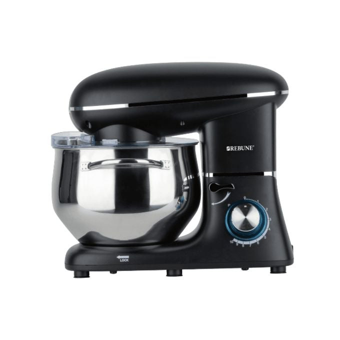 Rebune Electric Mixer, 7L Bowl With Handle, 6 Speed Settings For Whipping, Kneading And Mixing, 1300W - Silver (2YRs WRTY
