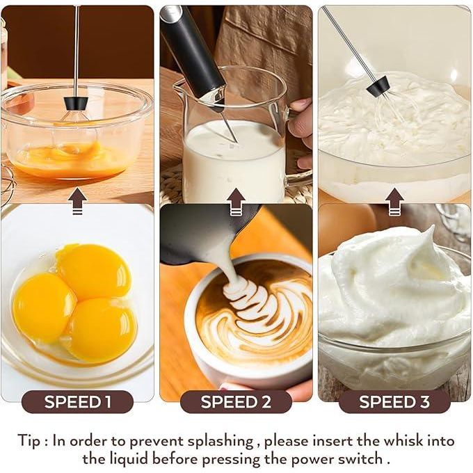 TOUPHY Handheld Electric Foam Maker Milk Frother with 2 Stainless Whisks For Latte, Cappuccino, Hot Chocolate, Egg