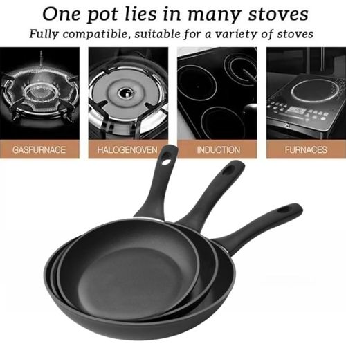 3 Piece Non-Stick Frying Pan Set ,Cookware Set - 20/22/24cm - Black