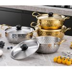 Hammered Stainless Steel 3-Piece Stockpot Set with Lid - Silver