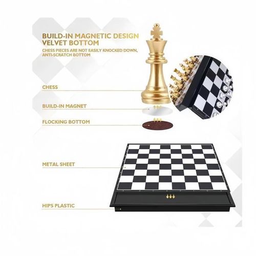 Folding Chess Board Set Gold Silver Travel Chess Board Game Sets Portable Beginner Chess Set Plastic for Children Adult Party