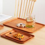 A set of 4 - wood grain trays, fruit plates, dinner plates-Dark wood grain