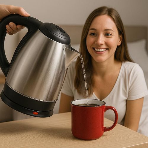 Stainless Steel Electric Kettle with Stainless Steel Cup Combo, Portable Hot Water Boiler with Auto Shut-Off, Durable Home and Office Kettle Set 1.8L