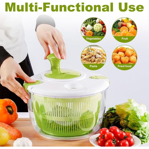 Salad Spinner, Vegetable and Fruit Washing Dryer, Lettuce Spinner – 5L Large Capacity, Green, Easy to Use and Clean