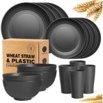 16pcs/set wheat straw tableware set, plate + bowl + cup set