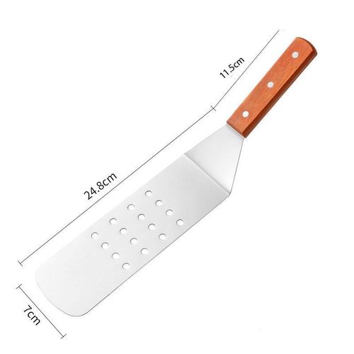 Stainless Steel Perforated Spatula - Wood Handle Flexible Grill Turner for Kitchen &amp; BBQ