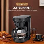 Sokany Hot Sale 650W 750ml Coffee Maker/Coffee Machine 6 Cup, With Glass Carafe And Drip Stop Mechanism To Avoid Spillage And Dishwasher Safe, For Drip Coffee And Expresso Black