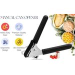 Manual Can Opener, Ergonomic Heavy Duty Design with Built-in Bottle Opener, Anti-Slip Handles, Smooth Edge Stainless Steel Cutter, Black