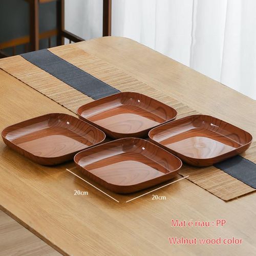 A set of 10 - wood grain trays, fruit plates, dinner plates-Walnut wood color