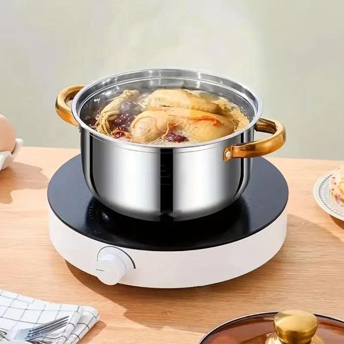 5-piece stainless steel cookware set - multifunctional soup pot with lid, enhanced capacity design, non-stick and scratch-resistant, suitable for all stove types