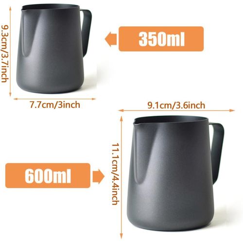 TodyJeyHo Milk Frothing Pitcher Stainless Steel Espresso Steaming Pitchers, Coffee Milk Frother Jug Cup for Espresso Machines Cappuccino Latte Art (Matte Black, 12 OZ / 350ML)