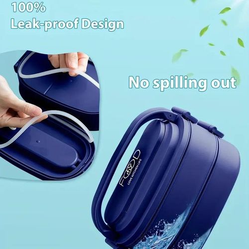 Sturdy Stackable Bento Lunch Box with Individual Compartments - Microwave Safe, Leak-Proof, Durable Polypropylene Container for Work and Outdoor Use - Navy