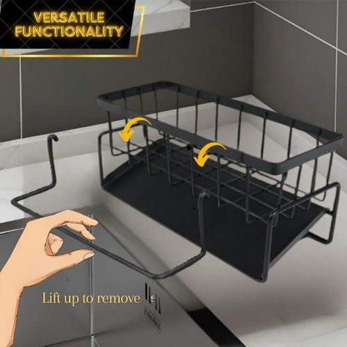 Black bracket for kitchen sink, rust proof kitchen sink box, with automatic drying and detachable cloth rack, multifunctional kitchen sink organizer