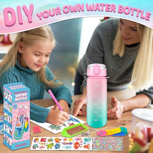 TodyJeyHo Decorate Your Own Water Bottle Kits for Girls Age 4-6-8-10,Unicorn Painting Crafts,Fun Arts and Crafts Gifts Toys for Girls Birthday gift (Mermaid)