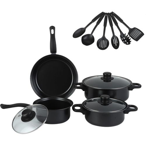 13-Piece Black Nonstick Cookware Set - Lightweight Stainless Steel Pots and Pans with Glass Lids