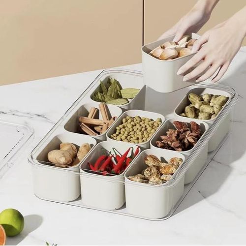 Sealed snack container with 9 compartments for kitchen refrigerator storage