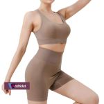 Machislet Lightweight Breathable Yoga Clothes for Women Form-fitting Workout Outfits with High Elasticity for Yoga Running Fitness(Suitable 80-145KG)-BROWN