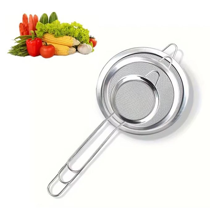 3-Piece Stainless Steel Kitchen Sieve Set – Fine Mesh Strainers