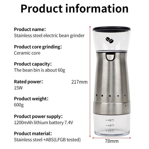 Premium Stainless Steel Electric Coffee Grinder – Adjustable 5-Speed Grind Settings