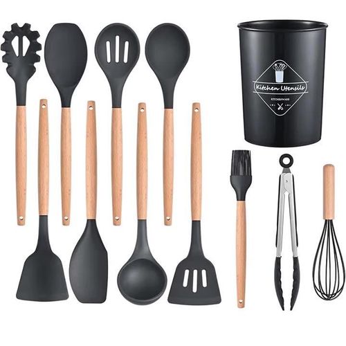 12pcs cutlery set, spoon + spatula set - black