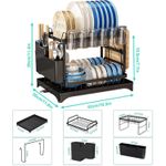 Kitchen countertop utensil drying rack, double-layer stainless steel drain with drainage board and utensil rack, used for large capacity storage of bowls/cups/bottles
