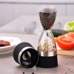 2-in-1 Dual Chamber Pepper Grinder – Black &amp; Silver, Adjustable Coarseness