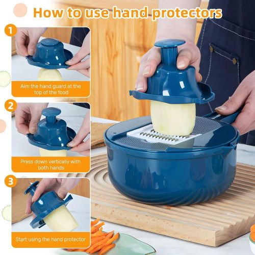 addigoes 7-in-1 Multifunction Mandoline Slicer &amp; Vegetable Chopper - Food Slicer with Container, Onion Cutter &amp; Chopping Artifact, Easy Storage (Blue)