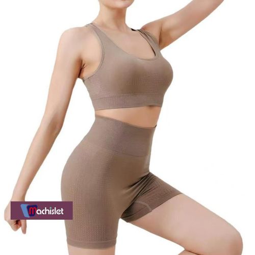 Machislet Lightweight Breathable Yoga Clothes for Women Form-fitting Workout Outfits with High Elasticity for Yoga Running Fitness(Suitable 80-145KG)-BROWN