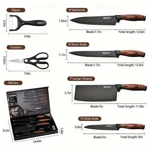 Premium 6-Piece Stainless Steel Kitchen Knife Set – Ultra Sharp with Wooden Ergonomic Handles