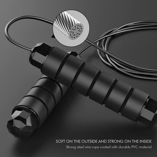 KipFit Black Weighted Jump Skipping Rope For Fitness Workout