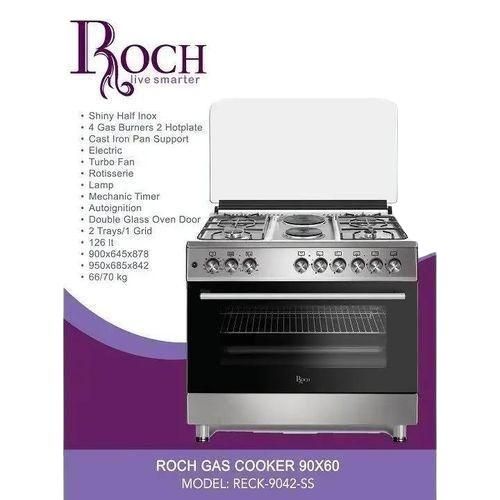 Roch 60×90  Cooker 4 Gas + 2 Electric Plates, Electric Oven