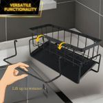 Black bracket for kitchen sink, rust proof kitchen sink box, with automatic drying and detachable cloth rack, multifunctional kitchen sink organizer