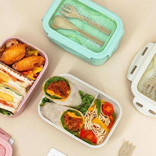 Reusable Lunch Case Food Grade Two Compartments Food Container With Tableware Storage