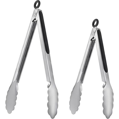 Stainless Steel Kitchen Tongs - Non-Slip Silicone Grip with Lock (9" &amp; 12"