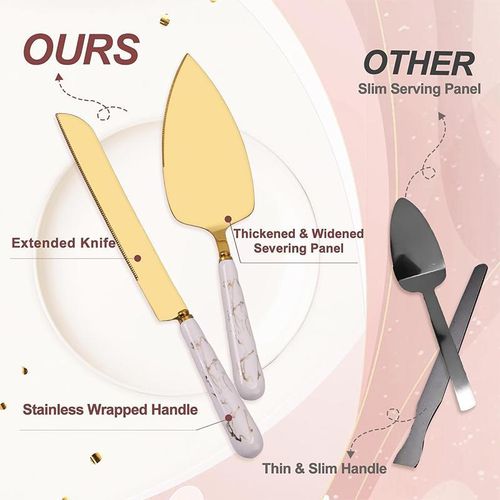 Cake Knife and Server Set - 2 Pcs Stainless Steel Cake Pie Pastry Servers Cake Cutting Set