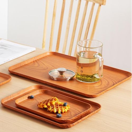A set of 4 - wood grain trays, fruit plates, dinner plates-Dark wood grain