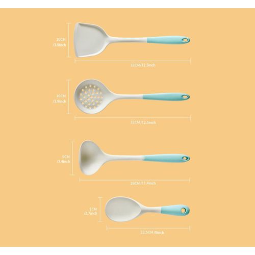 Flushrenic 4PCS Cooking Utensil Set, Heat Resistant Silicone Kitchen Cookware Utensils Set, Kitchen Cooking Tools Includes Turner, Spoon, Slotted spoon, Rice Spoon