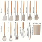 12Pcs Silicone Cooking Utensils Set – Non-Stick, Heat Resistant, Wooden Handle -Khaki