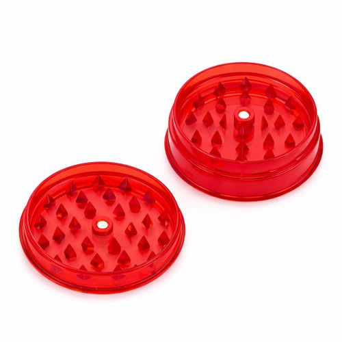 Lightweight, transparent plastic herb grinder with sharp teeth for tobacco, herbs, and spices
