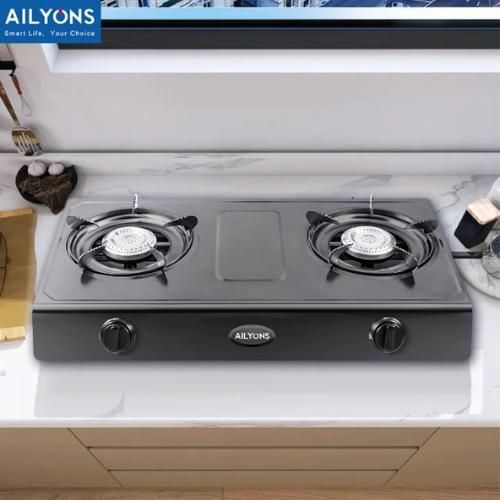 AILYONS GS017-1 Stainless Steel Double Burner Gas Cooker Table Top Gas Stove - Black (1YR WRTY)