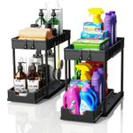 Under Sink Organizers and Storage, 2-Tier Sliding Cabinet Basket Organizer with Hooks, Multi-Purpose Under Sink Organizers and Storage for Bathroom Kitchen