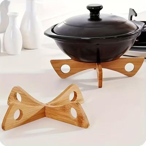 2 Pack Bamboo Trivet Pot Holder - Detachable Heat Insulation Stand for Wok, Frying Pan, Dutch Oven - Reversible Cooling Rack for Hot Pans - Heat Resistant for Countertop, Camping, Outdoor
