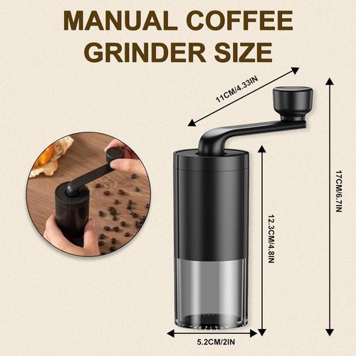 Manual Coffee Bean Grinder, Black Hand with Cleaning Brush, Portable Ceramic Core Adjustable Coarse to Fine Detachable Espresso Grinding for Travel Home Office