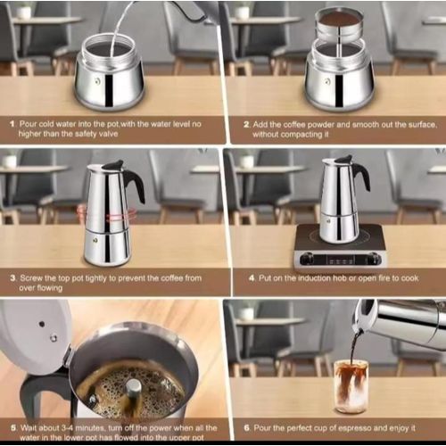 Stainless Steel Italian  Pot Espresso  Coffee Maker For 6 Cups