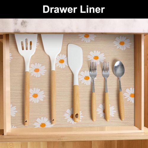 KnMn 45x500 CM Shelf Liner for Kitchen Cabinets Non Adhesive Waterproof Drawer Liner Floral Pattern