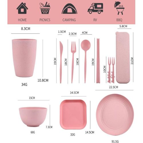 44-Piece Unbreakable Dinnerware Set, Cutlery Set - Multicolor - Fork, Spoon, Plate - Reusable