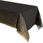 Premium Black and Gold Plastic Tablecloths – Thick, Durable, Reusable Table Covers (54 x 108 in) – Disposable Party Tablecloths for Birthday, Graduation, Holiday and Event Decorations